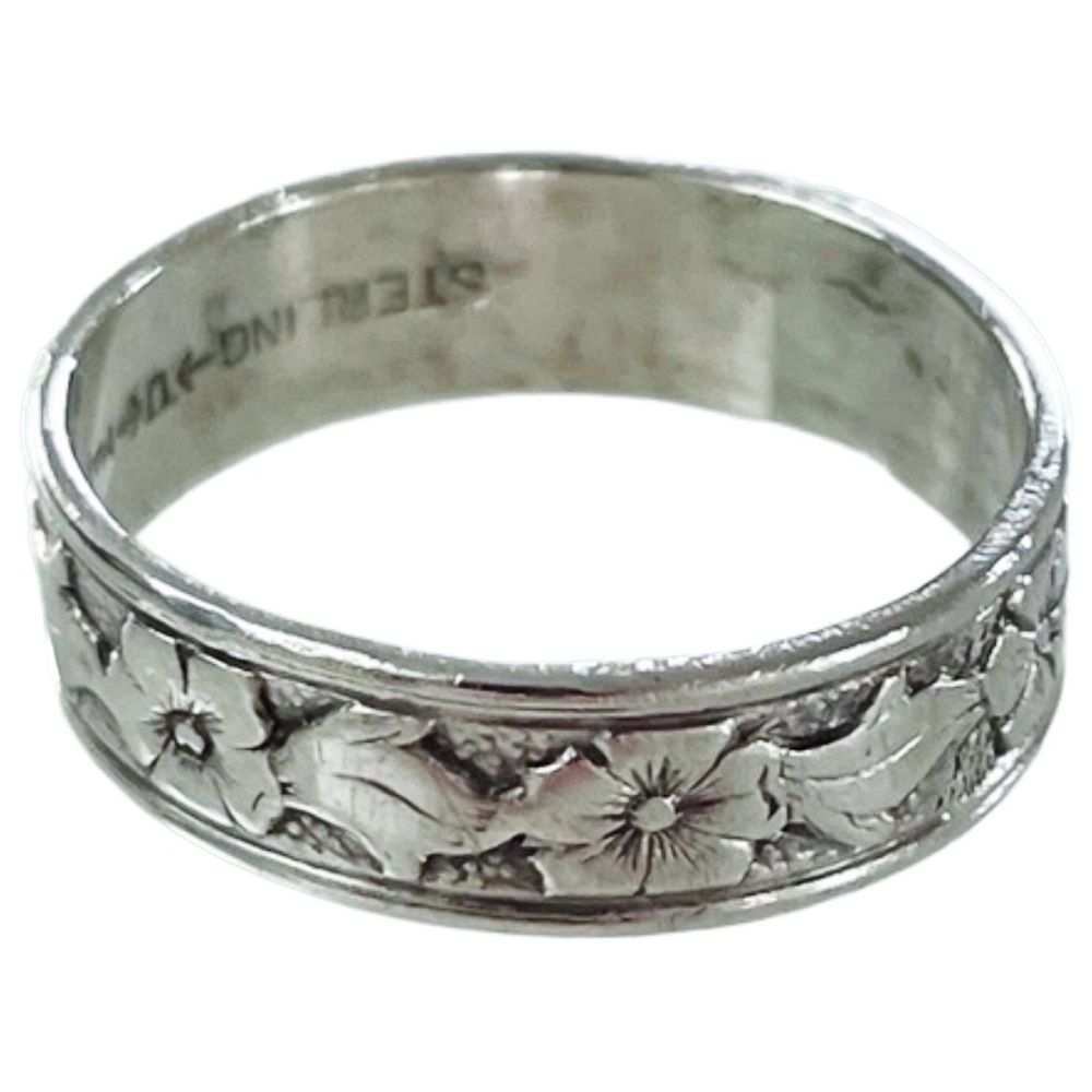 1930s Uncas Vintage Sterling Silver Orange Blossom Ring Band, Size 9/9.5